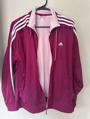 Adidas Women's XL Magenta Pink Perforated Mesh Track Jacket 3-Stripe